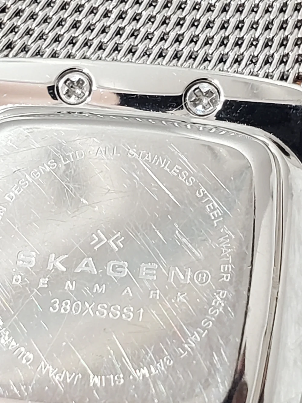 Skagen Denmark Mesh Band Stainless Steel Women's Watch Silver 4 Diamonds Dial